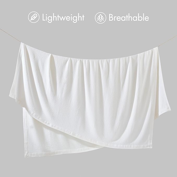 Madison Park 100% Egyptian Cotton Lightweight Summer Blanket, Breathable Waffle Knit Design, Soft Cozy All-Season Throw for Bed, Couch or Sofa, White King Size (108"x90")