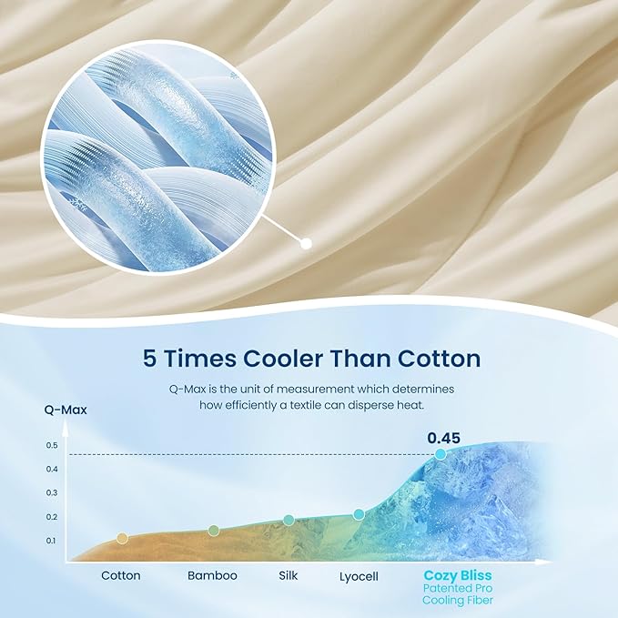 Cozy Bliss Cooling Comforter Queen Size, Reversible Lightweight Cooling Blankets for Hot Sleepers and Night Sweats, Q-Max>0.45 Soft Breathable Silky Smooth Summer Comforter, Khaki, 90"x90"