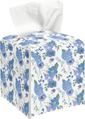 Blue Flowers Tissue Box Cover, Blue Floral Tissue Holder Square with Bottom Belt for Home Bathroom Office Vanity Countertop, Housewarming Gifts Ideas for Women Friends Mom Bestie -05