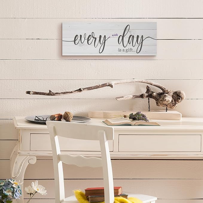 Every Day is a Gift Signs Wall Decor Inspirational Quotes Wall Plaques Family Home Framed Wall Art Vintage Farmhouse Canvas Prints Artwork for Bedroom Living Room Entryway Home Decoration 6x17 inch