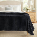 decorUhome Soft Fleece Black Blanket Queen Size for Bed, Cozy Fluffy Plush Flannel Large Striped Throws for Couch Sofa, Lightweight Decorative Fuzzy Blanket for Woman, 90x90 Inches