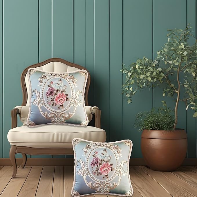 SZHELEJIAM Pillow Covers 18x18 inch,Set of 2 Jacquard Retro Embroidered Pillow Covers,Sofa Decorative Cushion Cover,for Sofa Bed Living Room Blue