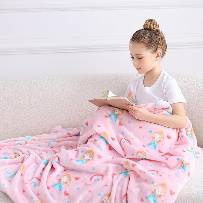 Softan Princess Blanket for Girls, Kids Throw Blanket for Boys and Girls Soft Cozy Flannel, Cute Princess Blanket for Sofa Couch Bed, Christmas Birthday Gift for Kids, 50x60 Inches