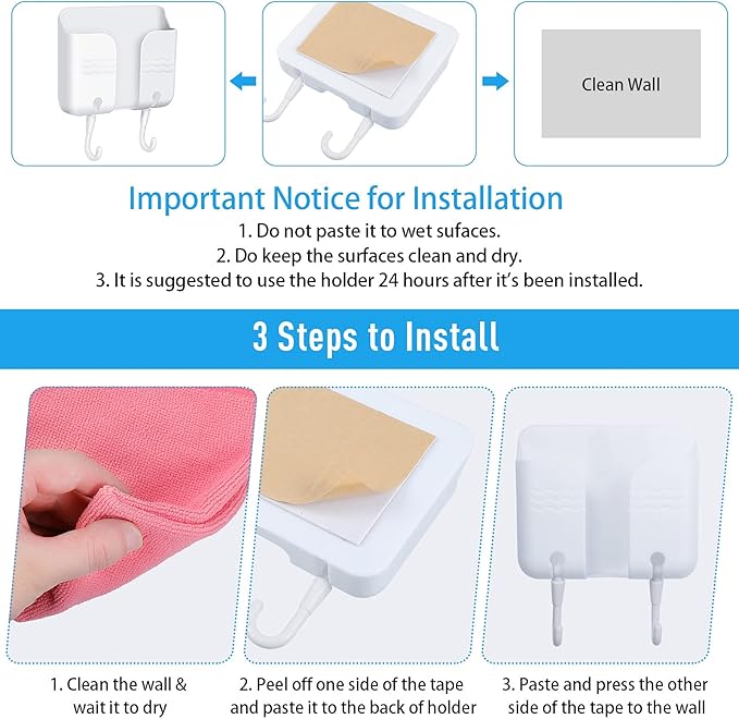 3 Pieces Adhesive Remote Holders Wall Mount Phone Holder Without The Need to Drill Holes in Your Wall Universal TV Remote Organizer Caddy Box for Bedroom Kitchen Bathroom