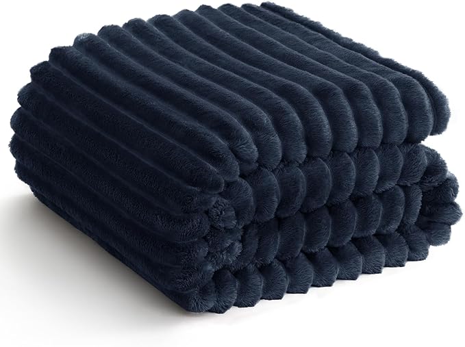 Soft Navy Blue Throw Blanket for Couch - 300GSM Cozy Fleece Blanket for Men, Cute Lightweight Blankets Birthday Gifts for Her Him, Valentines Spring Home Room Decor, Navy Blue, 50x60 Inches