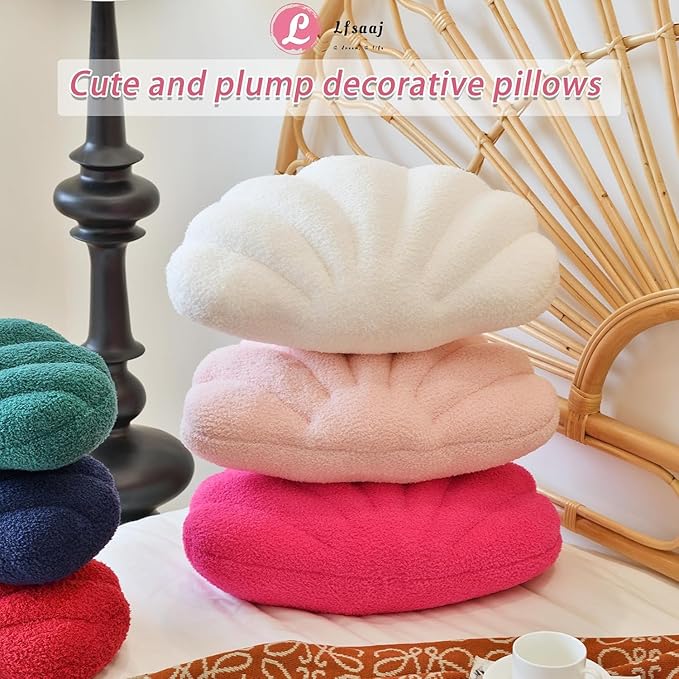 Lfsaaj Pink Seashell Throw Pillows, Shell Shaped Throw Pillows, 13 Inch Soft Home Decorative Pillow Plush Cushion for Bed Couch Living Sofa Room Decor Accent Throw Pillow (Dusty Pink, Large-18Inch)