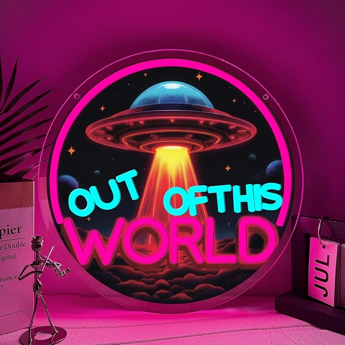 Out of This World Neon Sign,The World is Yours Neon Signs for Man Cave Gaming Room Decor,Galactic LED Wall Art for Home Bar Party Space Inspired Decor,Gift for Space Lovers
