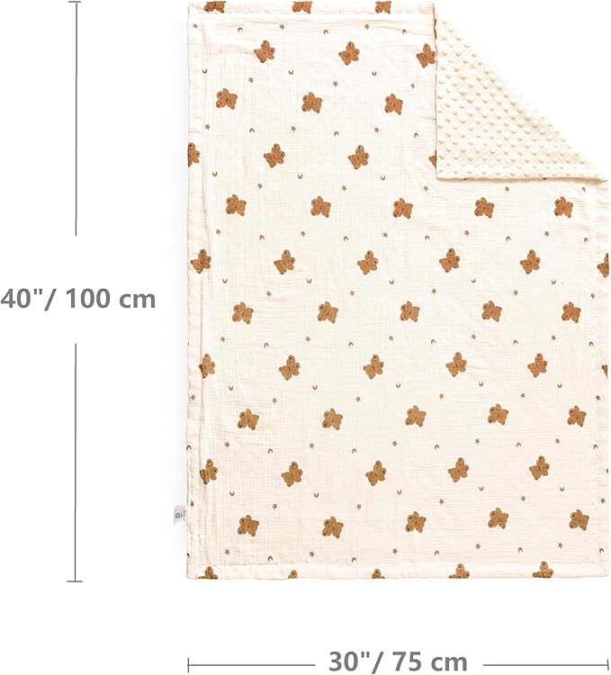 CREVENT 2Pcs 30''X40'' Cute Cozy Fluffy Warm Baby Blankets for Infants Toddlers' Bedding Crib Cot Stroller - Grey Cloud + Muslin Bear