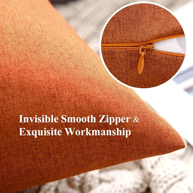 MIULEE Pack of 2 Decorative Outdoor Solid Waterproof Throw Pillow Covers Euro Sham Faux Linen Garden Farmhouse Cushion Cases for Summer Patio Tent Balcony Couch Sofa 22x22 Inch Orange