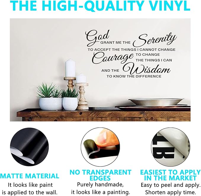 Christian Wall Decals for Living Room: Bible Verse Quotes Inspirational Bedroom Vinyl Art Wall Stickers - God Grant Serenity Prayer 28.6" X 15"