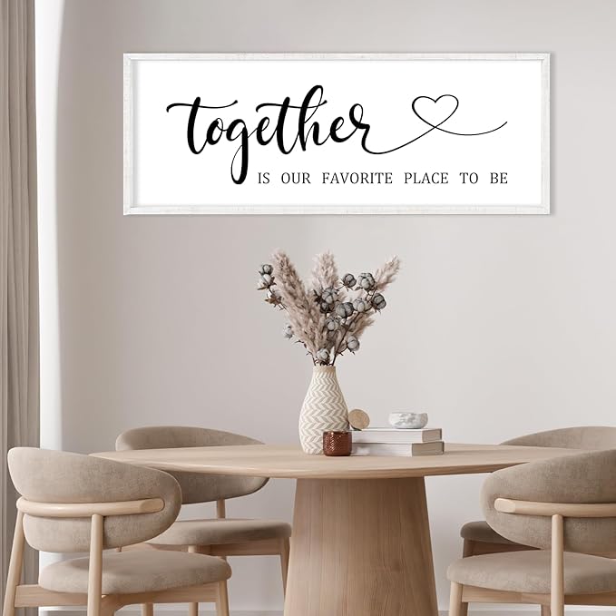YWJKWLGS Together Is My Favorite Place to Be Sign Master Bedroom Wall Decor Above Bed 40x15 Inch Love Quotes Wall Art Large Rustic Modern Wood Framed for Couplesn (White)