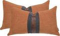 BOYSUM Set of 2 Leather Throw Pillow Covers Lumbar Cotton Linen Decor Patchwork Pillow Cover Faux Leather Pillows Cover for Couch Sofa Living Room Bedroom,Orange 12"x20"