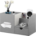 Fanousy Square Tissue Box Cover with Drawer Storage and Tray on Top, PU Leather Tissues Cube Boxes Holder, Modern Nightstand Organizer Caddy, Remote Control Holder for Bathroom, Bedside, Office, Home