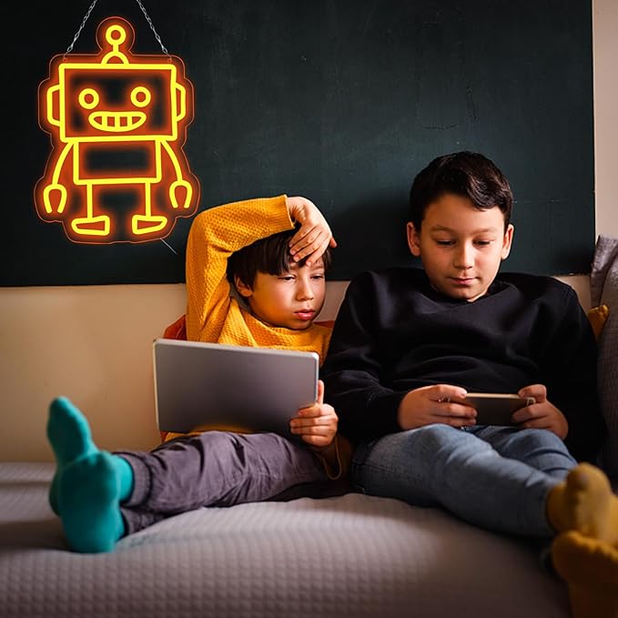Robot Neon Signs Robot LED Neon Light Decor for Game Room, Baby Living Room,Kids Room,Party,Birthday,Christmas Signs for Boys,Kids Gift13.8 * 10.1 Inch