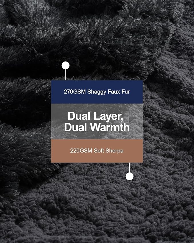 Pawque Faux Fur Blankets Twin Size 60x80 Inches, Soft Fuzzy Fluffy Blanket, Warm Thick Sherpa Long Hair Shag Reversible Lightweight Cozy Throw for Bedroom Sofa Couch, Black