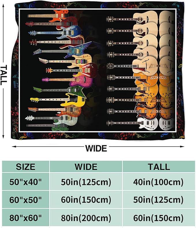 Guitar Bass Blanket for Girls Women Boys Men Adults Kids Soft Cozy Fleece Musical Instrument Throw Blankets Music Lover Gifts Warm Flannel Plush Stuff Lightweight Decorative Blanket 80"X60"