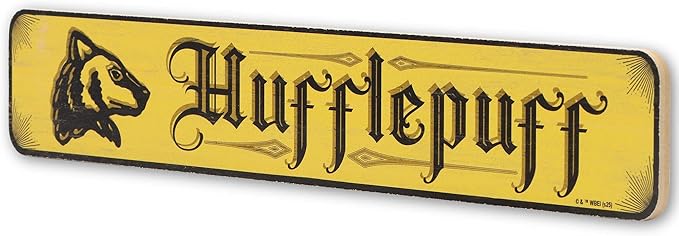 Harry Potter Hufflepuff Horizontal Wood Wall Decor - Vintage Hufflepuff Sign for Bedroom or Movie Room