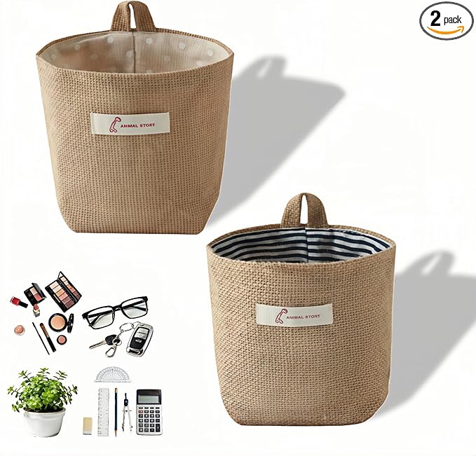 Machine Washable Hemp Cotton Hanging Organizer for Door, Wall & Bedside. Space Saving Storage Pockets, Heavy Duty 15lb Anti-Slip Design for Home & Office (White dot)
