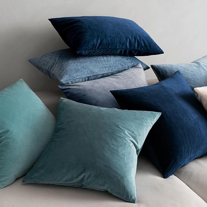 MIULEE Velvet Throw Pillow Covers 16x16 Inch, Pack of 2 - Dark Blue, Soft Solid Decorative Pillow Covers Farmhouse Modern Home Decor for Couch Sofa Bedroom Living Room