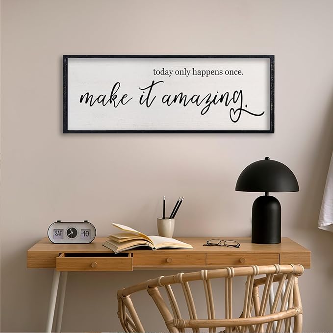 comurdyo Today Only Happens Once Make It Amazing Wall Art Decor 32x12 Inch Inspirational Motivational Quote Wall Sign (Black)