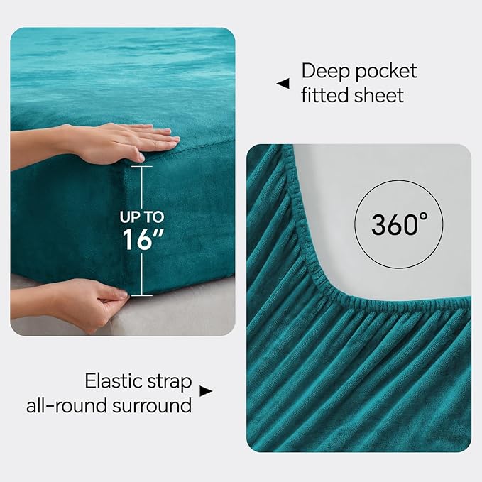 BEDELITE Flannel Sheets Twin Size Teal - Super Soft Fleece Sheets Set Fluffy Extra Plush, 3 Piece(Include Fitted Sheet, Flat Sheet, 1 Pillowcase)