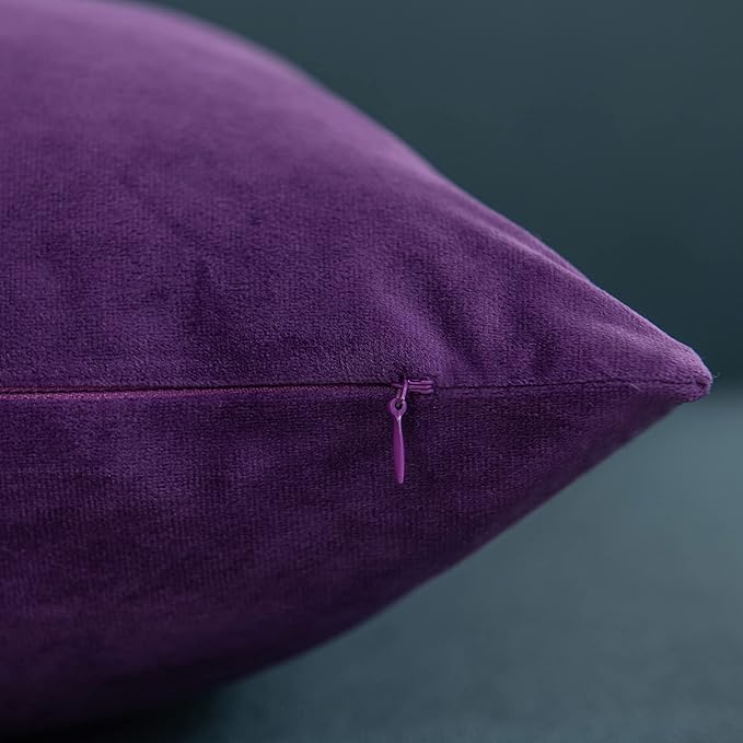 DEZENE Throw Pillow Covers 20x20 Purple: Pack of 2 Cozy Soft Velvet Square Modern Luxury Decorative Throw Pillow Cases for Sofa Couch Living Room Bed Home Decor