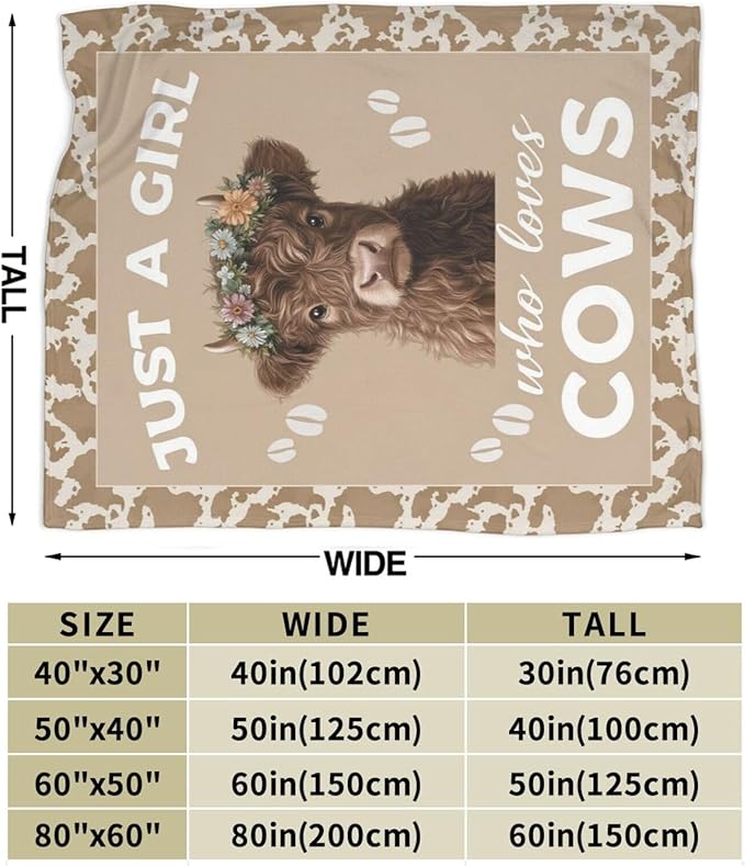 Highland Cow Throw Blanket - Soft Plush Fleece Farm Animal Bedding Blankets- Cozy Cow Print Stuff Gifts for Women Girls Kids 40"X50"