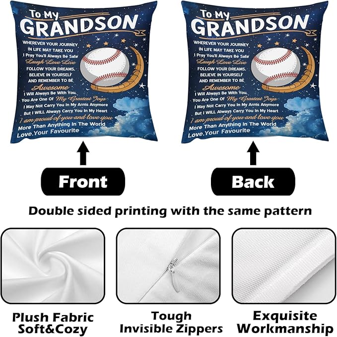 ITFRO Grandson Gift Flannel Fleece Throw Blanket Pillow Cover Set 50x60 Inch Ultra Soft Polyester Blanket 18x18 Inch Plush Pillow Case All Seasons for Birthday Christmas (Royal Blue)