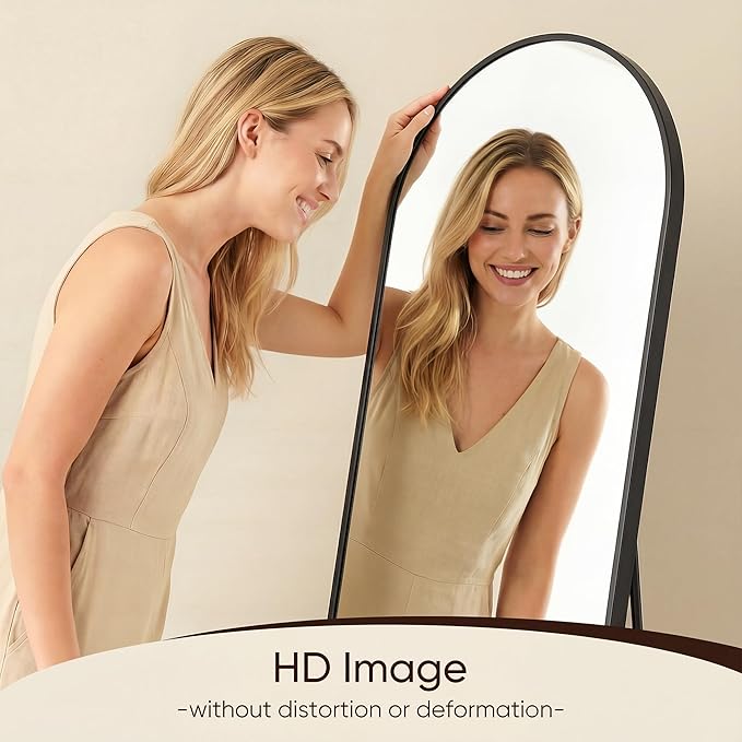Antok 71" x28” Arched Full Length Floor Mirror, Black Aluminum Frame, Free Standing/Wall Mount/Leaning for Bedroom, Living Room, Dressing Room