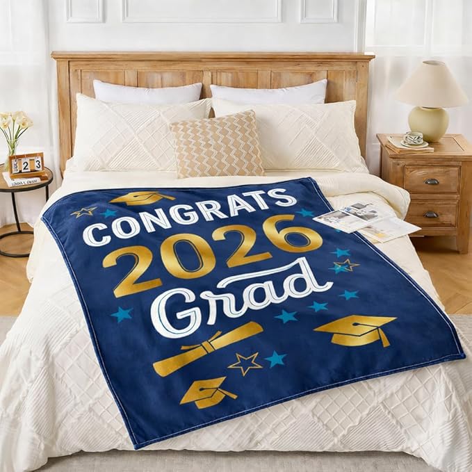 Graduation Gifts Blanket Class of 2026 – Congrats Grad Throw Blanket 50x60 Inch, Classic Graduation Gift for Him Her, Soft Cozy Plush Blanket for College High School Graduate