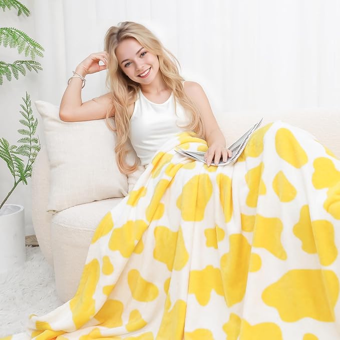 Yellow Blanket Twin Size for Bed & Couch - Large Soft Plush Fleece Blanket Throws for Families, Yellow Western Country Decor for Bedroom & Living Room, All Seasons Cozy Bedding 60" x 80"