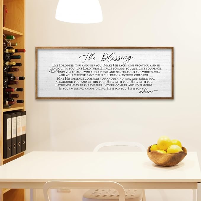 TQianJiang Christian Inspirational Quote Wall Decor The Blessing May The Lord Bless You Sign Scripture 40"×15" Home Bible Verse Positive Sayings for Catholic Living Room Religious Wall Art (Wood)