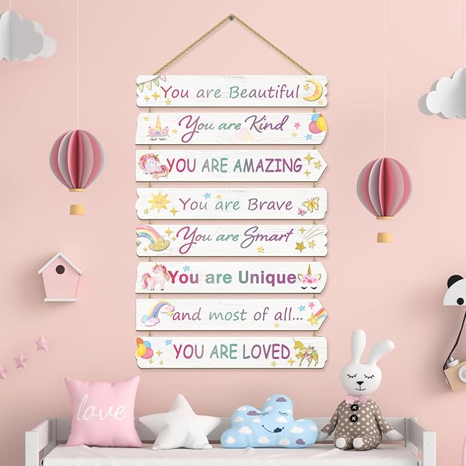 Unicorn Room Decor for Girls Bedroom - Inspirational Wall Art for Kids - Rainbow Wall Decorations - Toddler Room Wood Sign