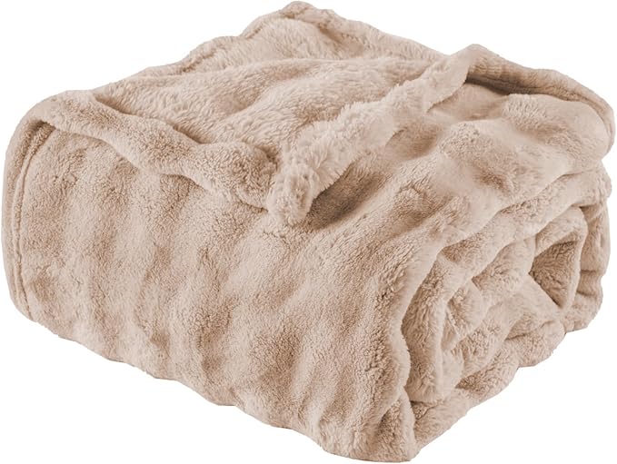 Brown Faux Fur Throw Blanket for Couch, Soft Fluffy Bubble Blanket for Bed Sofa, Thick Warm Plush Fuzzy Rabbit Fur Blanket for Neutral Home Decor, 50"X 60"