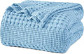 PHF 100% Cotton Waffle Weave Blanket King Size for Bed, Soft Lightweight & Breathable for Spring and Summer, All-Season Comfort, Luxury Aesthetic Blanket for Home Decor, 108"x90", Airy Blue