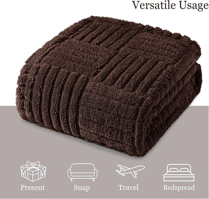 Whale Flotilla Lightweight Fleece Queen Size Blanket for Bed, Fuzzy Soft Blankets with Decorative Jacquard Pattern for All Season, Warm and Fluffy, 90x90 Inch, Coffee