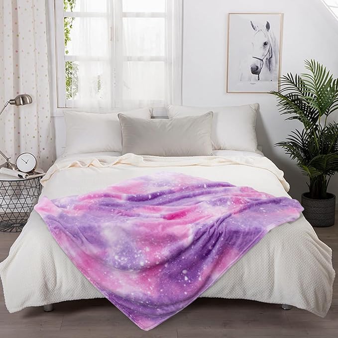 MACEVIA Tie Dye Galaxy Throw Blanket for Couch, Dreamy Purple Starry Sky Blankets and Throws, Cozy Soft Fleece Flannel Plush Blanket for Sofa Bed 260GSM, Suitable for All Seasons (Galaxy, 40"x50")