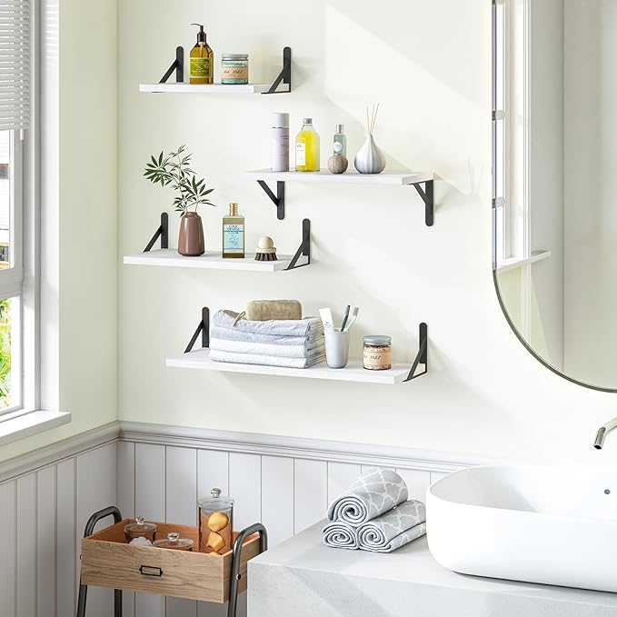 YGEOMER Floating Shelves for Wall, Different Sizes Rustic White Wall Shelves for Living Room, Bathroom, Bedroom, Kitchen, Home Decor (Set of 4)