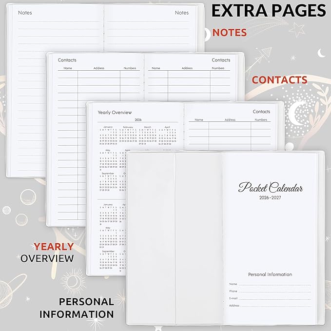 Pocket Calendar 2026-2027, Moon Phase Monthly Planner 2026-2027 - 3.7" x 6.7" - Runs from January 2026 Until December 2027, Lunar Calendar 2026 for Planning and Organizing