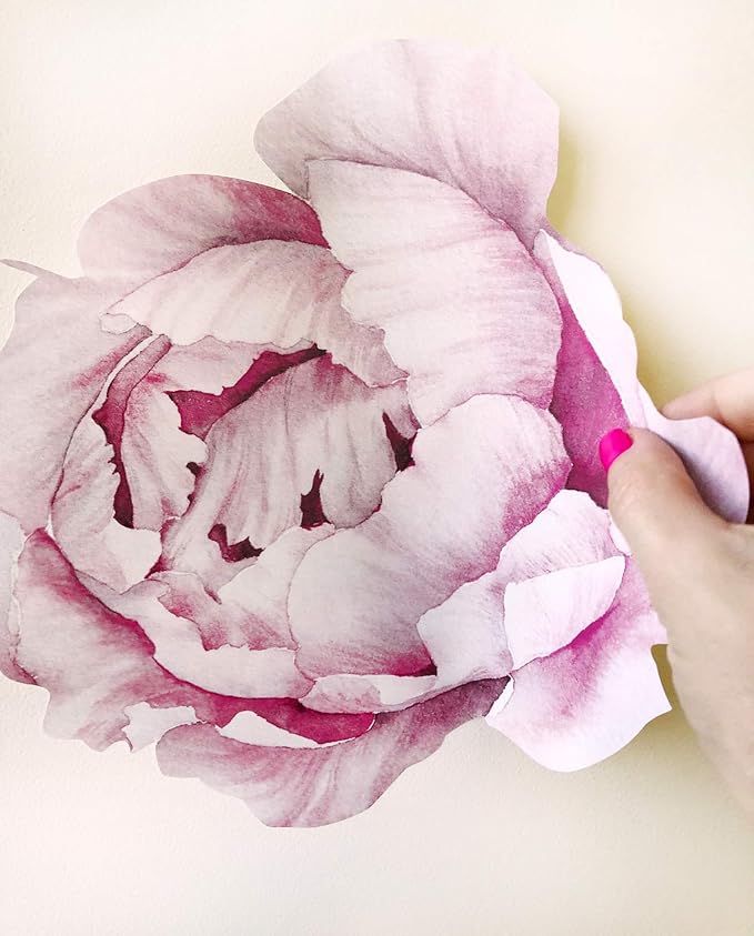 Peony Watercolor Wall Decals (Pink and White Watercolor) - Spring Decor Flowers Decals for Wall - Botanical Bedroom Sticker Girls - Floral Peonies Pink Botanical Stickers Bedroom Nursery w/test Sample