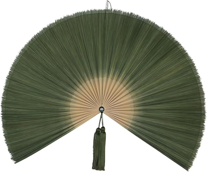 ChumDecor Fan Wall Decor,Large Bamboo Fan Wall Art for Boho Hanging Headboard,Decorative Folding Fans for Over Bed Decorations (Dark Moss Green 48inch)