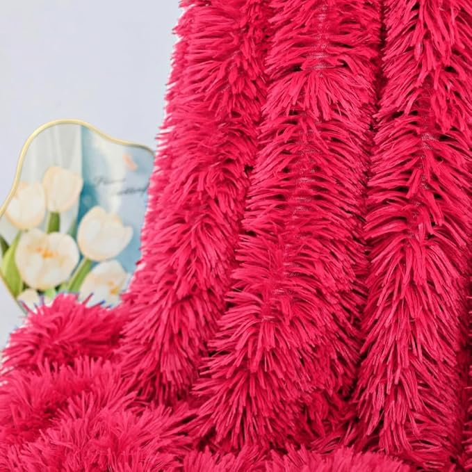 Plush Super Soft Blanket Bedding Sofa Cover Furry Fuzzy Fur Warm Throw Qulit Cozy Couch Blanket for Winter (63"x79", Pure Red)