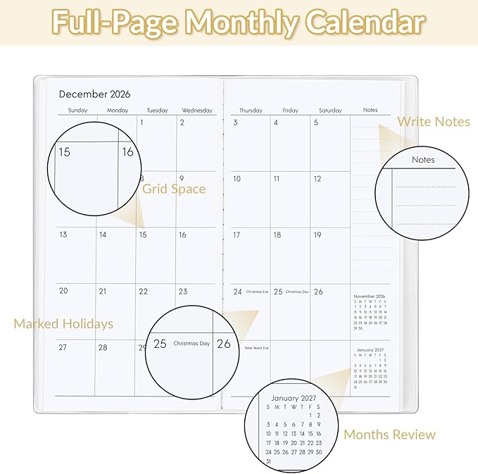 Pocket Calendar 2026-2027, Purse Monthly Planner, Runs from January 2026 Until December 2027, 3.7" x 6.7", Pocket Calendar with PVC Cover for Planning, Organizing and Office - Dark Blue