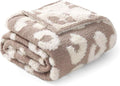 Amélie Home Knit Throw Blanket for Couch, Super Soft Fuzzy Cozy Throw, Giftable Knitted Blanket for Women Men, Birthday, Sofa Bed Living Room Decor, 50" x 60", Beige Leopard