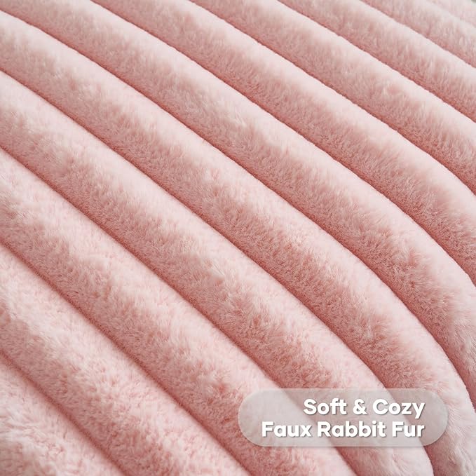 FUTEI Pink Decorative Throw Pillow Covers Set of 2, 22x22 Inch Soft Fluffy Faux Fur Plush Striped Cushion Cases, Modern Home Decor for Couch Bed Living Room