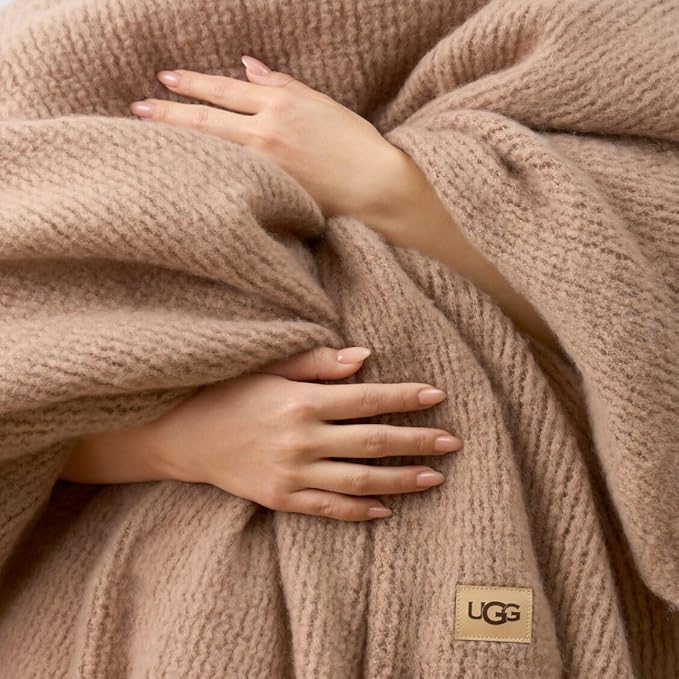 UGG Knit Throw Blanket – Soft Lightweight Throw Blanket for Couch, Bed Throws or Luxury Home Decor, Blankets & Throws for Home, Living Room and Bedroom, 50" x 70" (Margot) (Brown)
