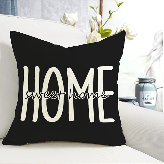 YCOLL Farmhouse Pillow Covers 16x16 Set of 4 Throw Pillow Covers Rustic Linen Decorative Pillows Square Cushion Covers for Couch Sofa Bedroom Home Decor Black