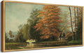 SHENIFY 20x40in Extra Large Vintage Framed Wall Art Countryside River Landscape Painting Retro Fall Scenery Farmhouse Bedroom Above of Bed Living Room Decor - Natural Framed