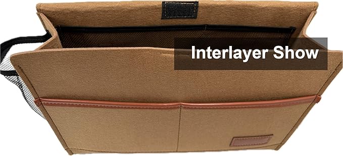 Bedside Caddy,Felt Bedside Storage Organizer, Hanging Storage for Dorm Bed Sofa for tablet Magazine Phone Remotes Water Bottle Holder (Khaki)