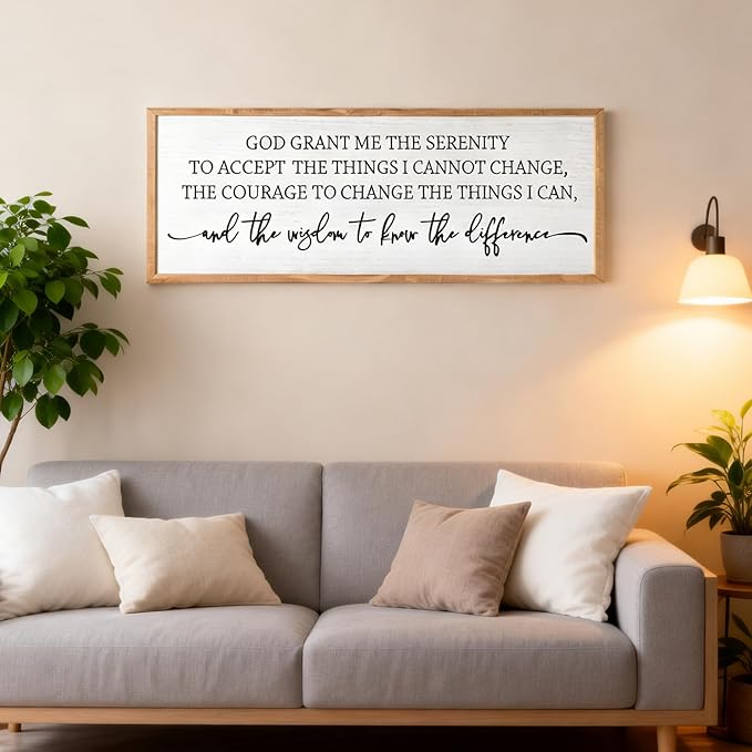 Serenity Prayer Rustic Bible Verse Framed Wall Art, 40''×15'' Vintage Religious Christian Saying Sign for God Jesus Christ Prayer, Positive Horizontal Holy Inspirational Catholic Scripture Gift Decor